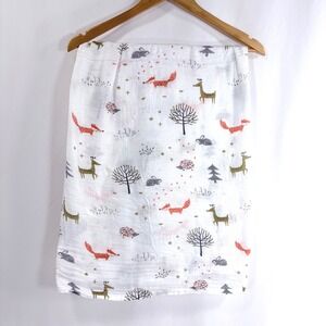 Upsimples Swaddle Blanket White Woodland Animal Fox Deer Bamboo Muslin Cotton